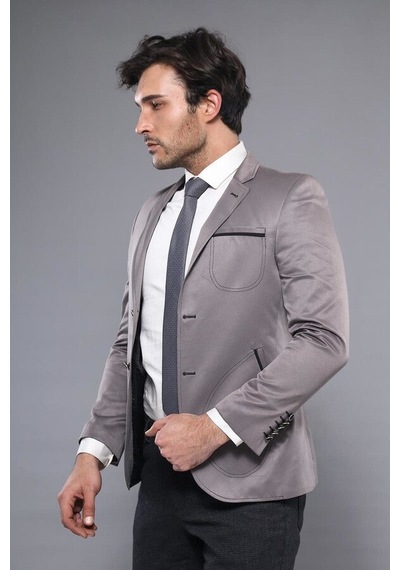 Wessi Yan Torba Cep Slim Fit Gri Ceket Gri