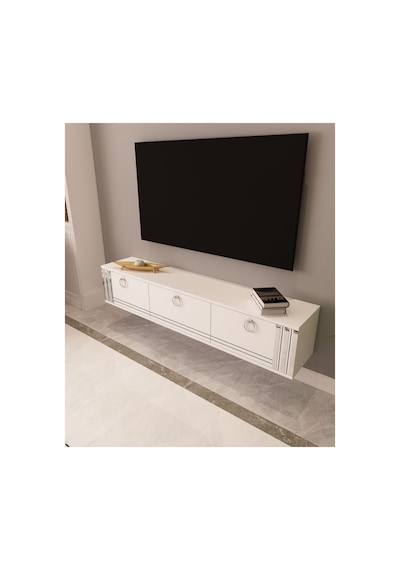 Hari 150 Cm Duvara Monte Tv Ünitesi Tv Sehpası Beyaz-gümüş Beyaz-gümüş