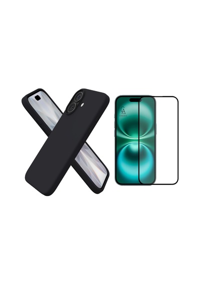 Apple Uyumlu iPhone 17 Içi Kadife Lansman Kılıf Ve Seramik Tam Kaplayan Cam Ekran Koruyucu Siyah