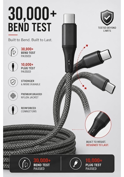 Type C-c, 2metre Örgülü 60watt Pd Hızlı Şarj Kablosu, Wahoo 1ad X 2metre Füme