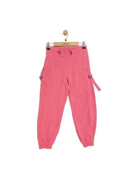 Çikoby Kız Çocuk Beli Paçası Lastikli Dokuma Pantolon-13753-pembe Pembe