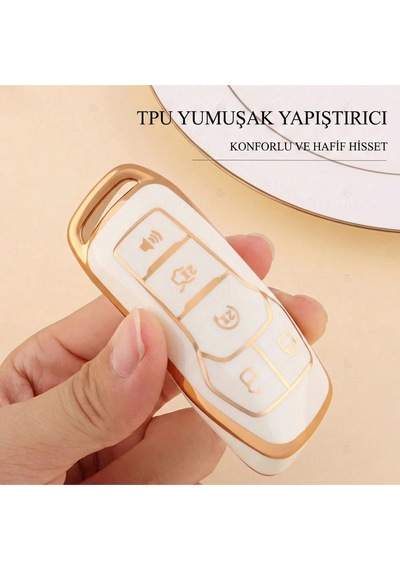 Ford Fusion Mondeo Explorer Mustang F150 Uyumlu Gold Kenar Tpu Anahtar Kılıfı Mavi