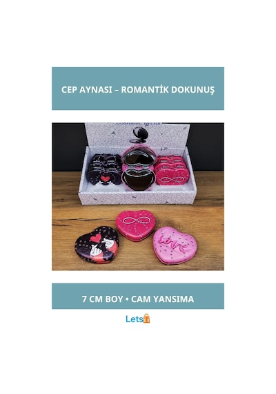 Kalpli Love Tasarımlı Şık Cep Aynası 7 Cm 1 Adet