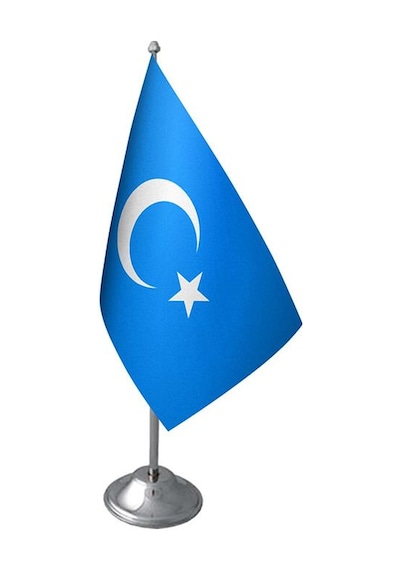 Masa Üstü Doğu Türkistan Bayrağı Krom Direk Masa Bayrak Seti