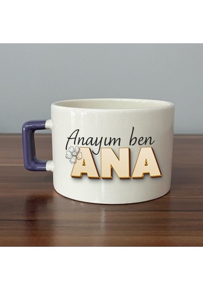 Anayım Ben Ana Baskılı Mor Kulplu C Fincan