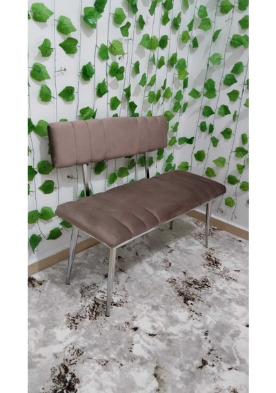 Özcan Metal Metal Ayaklı Metal Kasalı Sırtlı Krom Mutfak Salon Antre Yatak Odası Balkon Bench Puf Bank Oturak Kahverengi