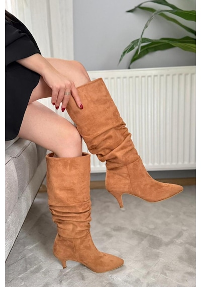 Asmi Shoes Kadın Oslo Topuklu Körüklü Şık Tarz Günlük Rahat Çizme Taba taba