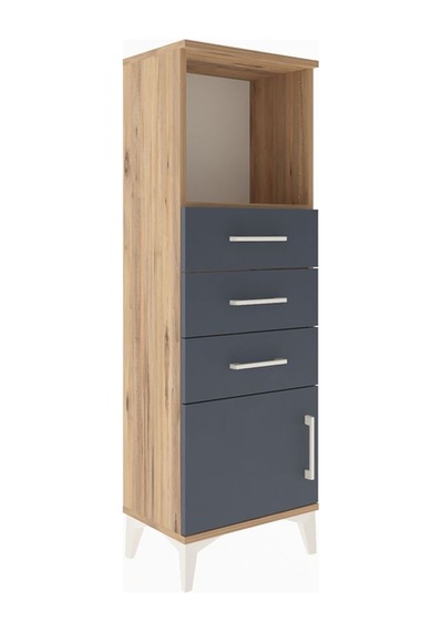 Arges Dolap Tek Raflı 3 Çekmeceli Tek Kapaklı 44x30x134 Çam-antrasit Atlas Çam