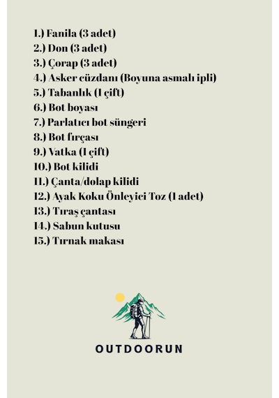 Outdoorun 3'lü Askerlik Seti Fanila Don Çorap Ve 27 Parça Askesuar - Temel Ve Bedelli Askerlik Malzemeleri Haki