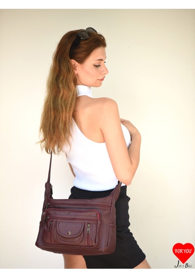 Jara Bag Pera Kadın Çapraz Çanta Yumuşak Dokulu, 7 Bölmeli Ve Geniş Kullanım Alanı Bordo