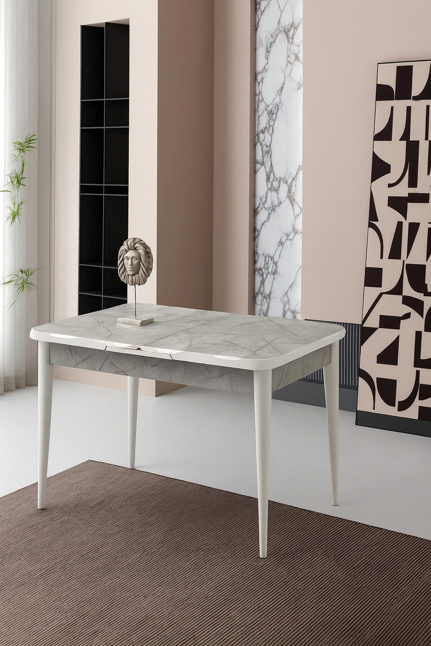 Ortadan Açılır Büyüyen Yemek Masası Mermer Desenli 70x110cm