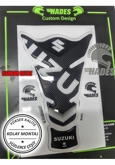 Hades Motosiklet Aksesuarları Suzuki Tank Pad Karbon Beyaz
