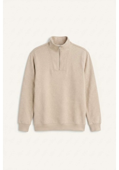 Defacto Regular Fit Dik Yaka Yarım Fermuarlı Sweatshirt F4137ax25aubg300 Bej