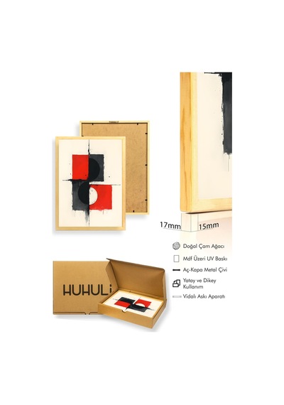Doğal Ahşap Çerçeveli Soyut Geometrik Desenli Tablo - Canlı Tonlar Huhu1234