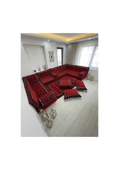 Şark Köşesi Takımı Yemen Modeli 18 Parça 20 Cm Minder Kalınlığı Kırmızı
