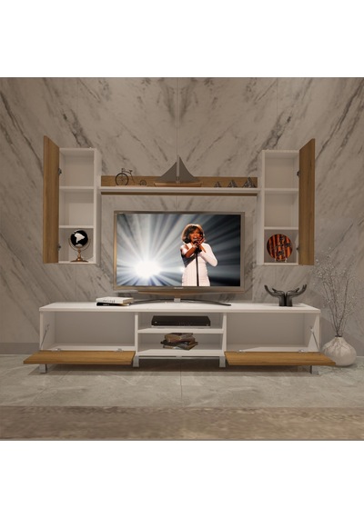 Decoraktiv Eko 7 Mdf Dvd Krom Ayaklı Tv Ünitesi Tv Sehpası - Beyaz Pera Beyaz - Meşe Decoraktiv Eko 7 Mdf Dvd Krom Ayaklı Tv Ünitesi Tv Sehpası - Beyaz Pera Beyaz - Meşe