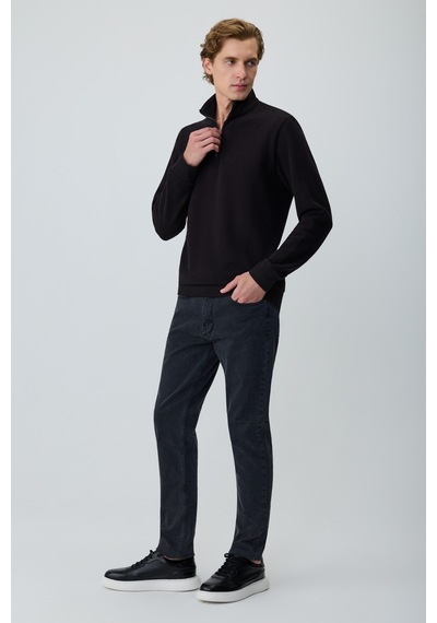 Morven Erkek Siyah Fermuarlı Bato Yaka Dynamic Fit Sweatshirt 27ks063003001 Siyah