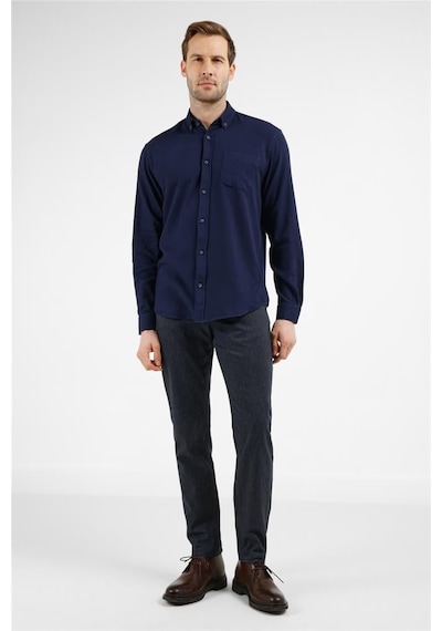İmza Lacivert Düğmeli Yaka Uzun Kol Cepli Slim Fit %100 Pamuk Gömlek 1004255213 Lacivert
