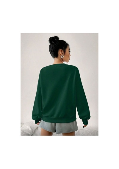 Herkesemoda Milano Baskı Detaylı Bisiklet Yaka İçi Polarlı Sweatshirt Yeşil