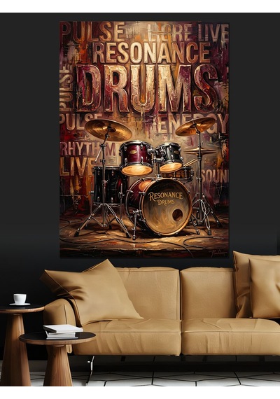 Drums Resonance Müzik Motivasyon Yazısı Dekoratif Kanvas - Mdf Ahşap Tablo