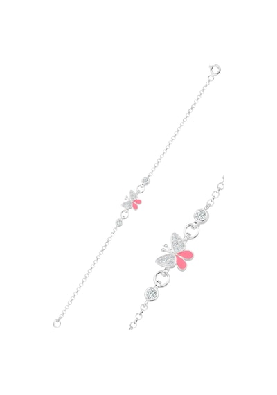 Söğütlü Silver Gümüş Zirkon Taşlı Pembe Mineli Kelebek Modeli Çocuk Bileklik