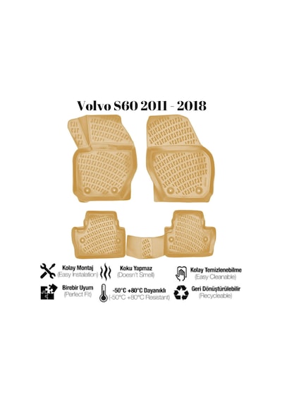 Volvo S60 2011 2012 2013 2014 2015 2016 2017 2018 Uyumlu Araca Özel 3d Havuzlu Paspas Takımı A+ Kalite Bej Renk