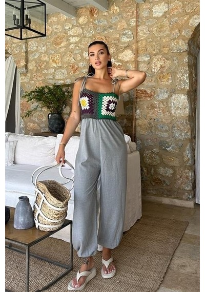 Jasmin Süzüneli Keten Tulum 1280-08 Gri