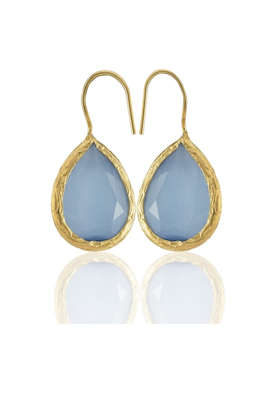 Kadir Jewellery 22 Ayar Altın Kaplama Damla Taşlı Küpe -el İşçiliği Ve Hipoalerjenik Küpe Buz Mavisi 40562220
