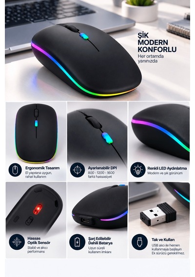 Kablosuz Şarjlı Ergonomik Mouse Pg9009mouse-2 Belirtilmemiş