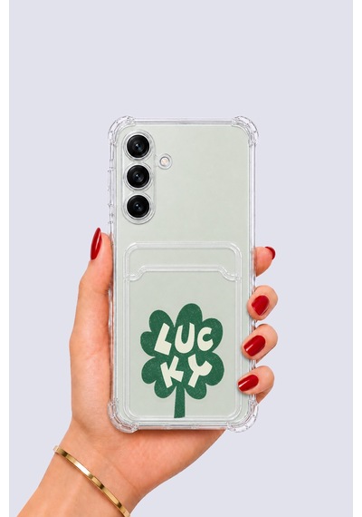 Samsung Galaxy Uyumlu S24 Kartlıklı Lucky Yonca Desenli Kılıf Mh-hs6789-2957