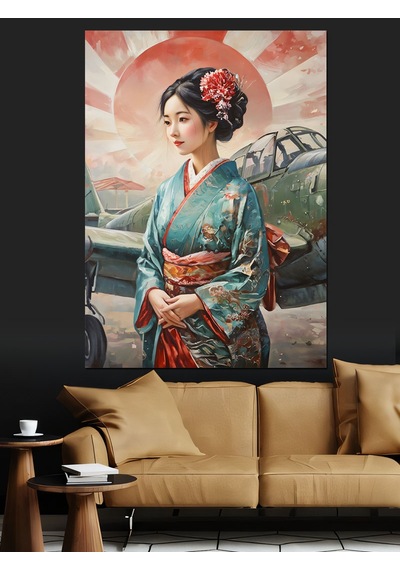 Ahşap Tablo Kimonolu Japon Kadın Portresi