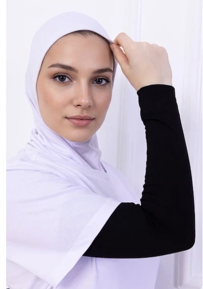 Alivascarf Likralı Penye Kolluk Siyah - Pratik Kadın Tesettür Düz Namaz Kolluğu 1 Çift 40cm Viskon Hijab