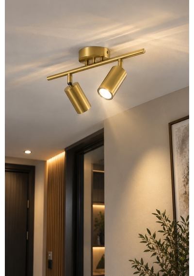 Spoti Sarı Işık Modern Salon - Mutfak - Cafe Tasarım Eskitme Renk Spot Ledli Sıralı 2 Li Avize Eskitme Sarı Işık Eskitme Sarı Işık