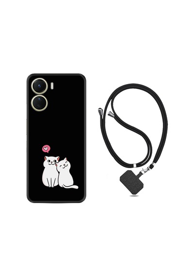 Vivo Y16 Kılıf İpli Boyun Askılı Desenli Silikon Love Cats 1690