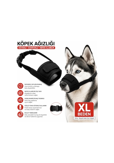Valkyrie Köpek Ağızlığı Xl Beden Nefes Alabilir Fileli Ayarlanabilir Isırma Önleyici Yumuşak Siyah