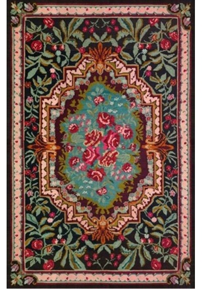 Çam Halı Gloria Td731 Siyah Karabağ Desen Dokuma Saçaklı Kilim