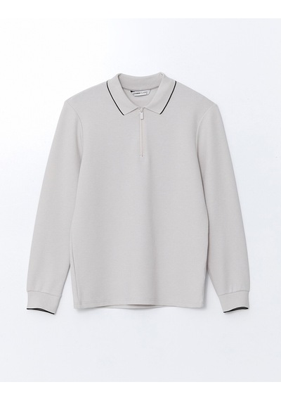Lcwaıkıkı Classic Gri Polo Yaka Uzun Kollu Erkek Sweatshirt