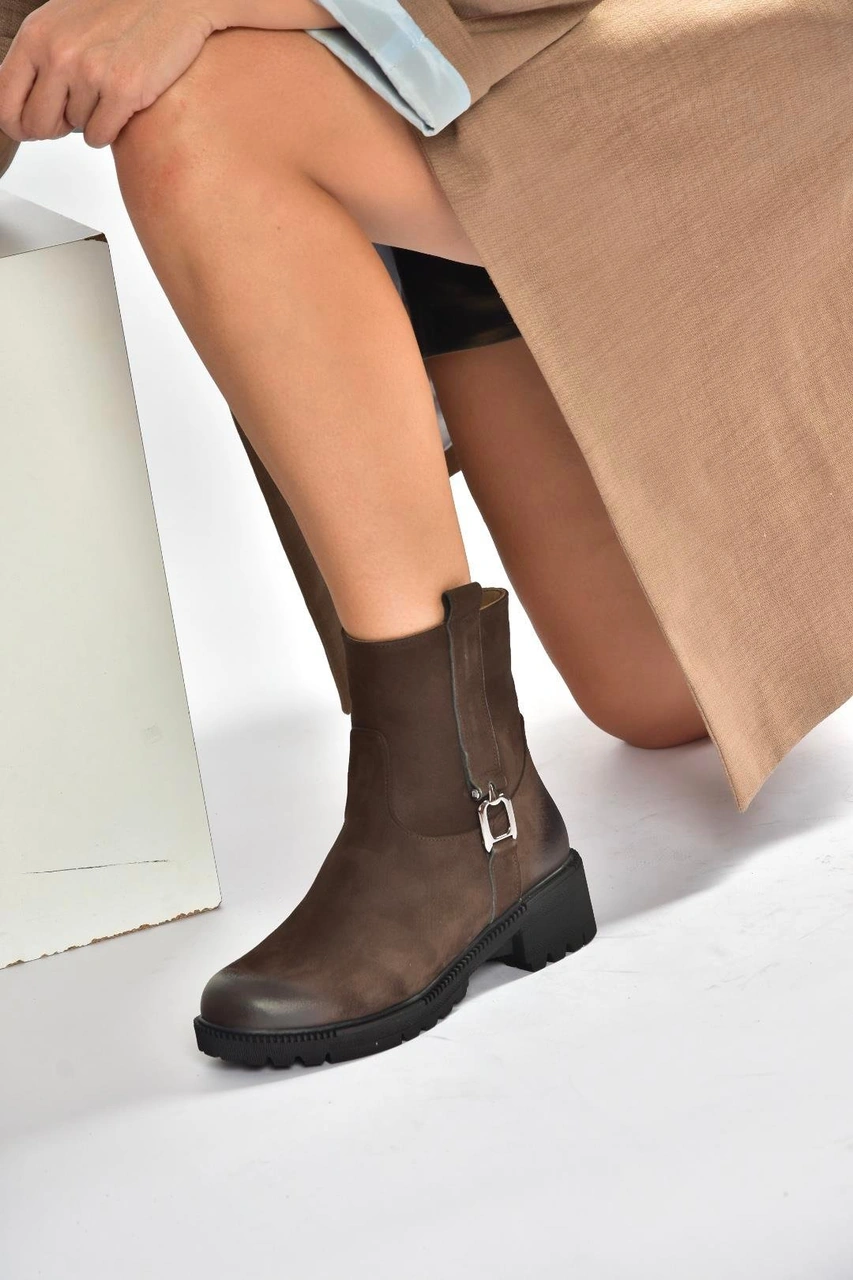 Fox Shoes V654070401 Kahverengi Hakiki Deri Nubuk Kadın Bot Kahverengi-nubuk