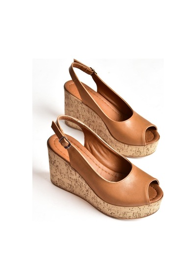 Fox Shoes S996063509 Taba Dolgu Topuklu Kadın Ayakkabı Taba