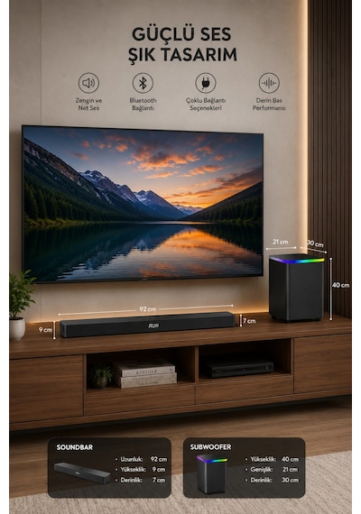Hepu Hp-tv06 180w 2.1 Ch Kablosuz Subwoofer Soundbar Ev Sinema Sistemi - Bluetooth, Hdmı Arc, Optik