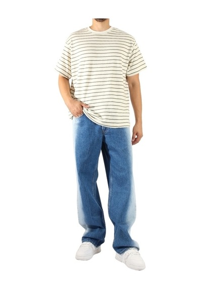 Denim Beyaz Şerit Taşlama Detaylı Mavi Pantolon Mavi