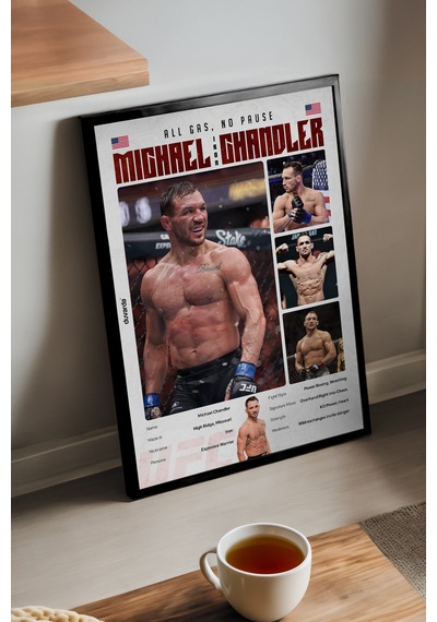 Michael Chandler Ufc Siyah Ahşap Çerçeveli Poster, Dekoratif Dövüş Duvar Tablosu