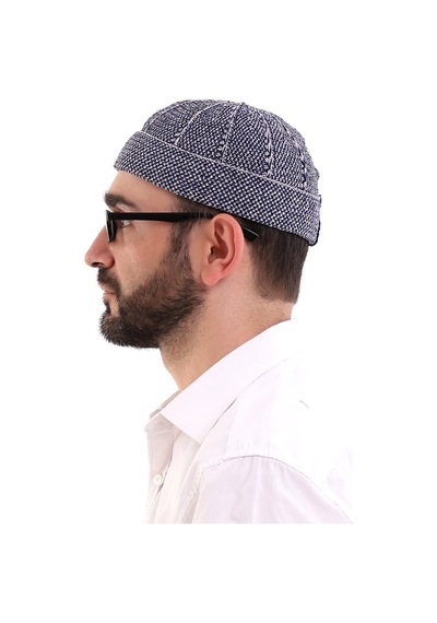 Kışlık Kadife Takke Katlamalı Desenli - Lacivert