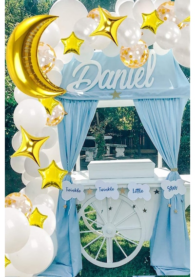 8 Ad Gold Altın Ay Yıldız Folyo Balon Seti Baby Shower Cinsiyet Doğum Günü Parti Ay Yıldız Balon Süs Altın