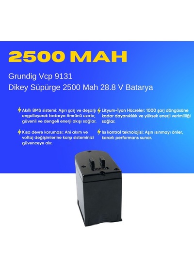 Grundig Vcp 9131 Dikey Süpürge 2500 Mah Dijital Batarya  Uyumlu Uzun Ömürlü Pil
