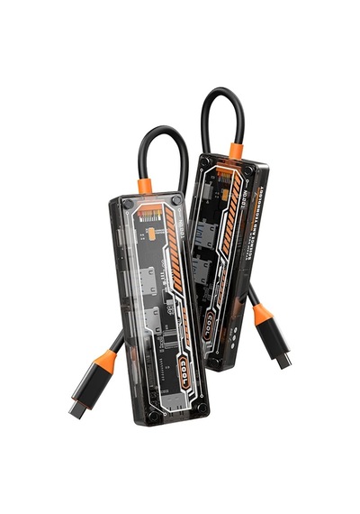 Ally 6in1 Type-c To Usb3.0 + Usb2.0 + Type-c Pd 100w + Sd + Tf + Hdmı Çoğaltıcı Transparan Hub- 5775 Renkli