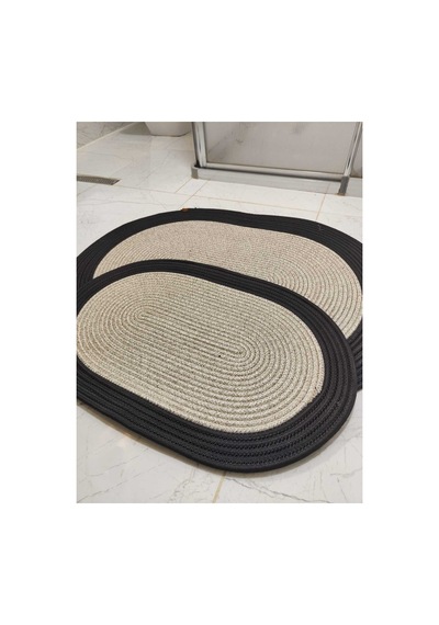 Hasır Jüt Banyo Paspas Takımı Mutfak Paspası, Jüt Paspas, 2 Adet Paspas 50x80 40x60 Taş Siyah Taş Siyah