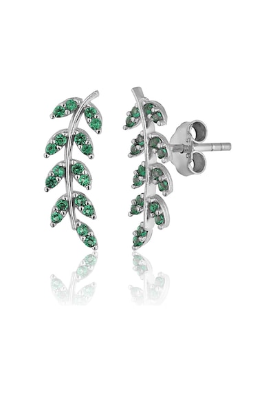 Zanaatsilver Gümüş Yeşil Zirkon Taşlı Rodyum Kaplama Yaprak Modeli Küpe