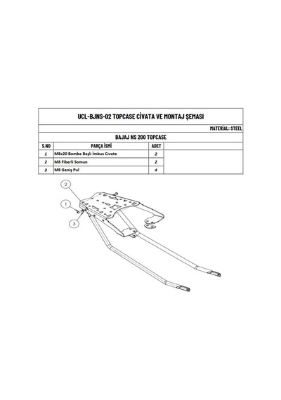 Moto Üçel Bajaj Pulsar Ns200 Ve Ns125 Uyumlu Çanta Demiri