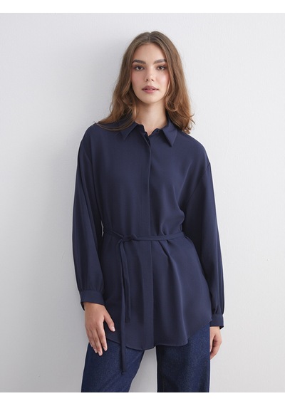 Lcw Modest Lacivert Oversize Kadın Gömlek Tunik